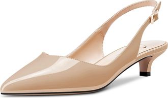 Castamere Women Low Kitten Heel Pointed Toe Slingback Pumps Court Shoe Cute Dress Office Sandals Sexy 3.5 CM Heels Beige Patent 6 UK