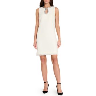 Tahari by ASL Beaded Keyhole Neck Boucl&eacute; Dress in Vanilla at Nordstrom Rack, Size 12