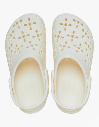 Crocs Womens Crocs 210927 CLASSIC FLORAL CUT OUT Womens Clogs Chalk - White - Size: UK m6w7