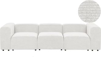 Beliani Moderno Sof&aacute; Modular 3 Plazas Conjunto De Sala De Estar Tapicer&iacute;a De Pana Blanco Falsterbo
