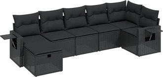 vidaXL Set De Comedor De Jard&iacute;n 7 Pzas Y Cojines Rat&aacute;n Sint&eacute;tico Negro Vidaxl