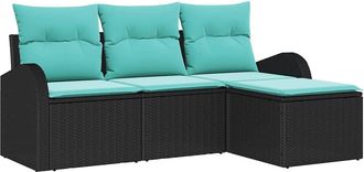 vidaXL Juego De Sof&aacute; 4 Uds. Negro Y Turquesa Rat&aacute;n Sint&eacute;tico Vidaxl