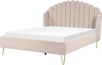 Beliani Cama Con Somier De Poli&eacute;ster 140 X 200 Cm Cabecero Beige Ambillou
