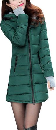LaoZan Women Slim Warm Thicken Winter Coat Long Sleeve Outerwear Zip Up Padded Parka Jacket Overcoats M ArmyGreen
