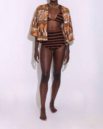 Carolina K Kimono Top In Rombus Flowers Brown Print Pattern