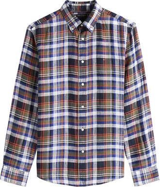 Tommy Hilfiger Geruit linnen overhemd Desert Sky Style - Heren - Casual Overhemden - Veelkleurig - M - Linnen - Overhemden