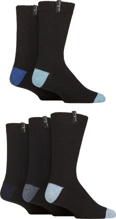 Jeff Banks Mens Wool Boot Socks - Recycled Wool, Plain, Outdoor, Walking, Hiking, Trekking, Crew Length, Warm, Durable, 5 Pair Multipack Size 7-11 Black/Blue