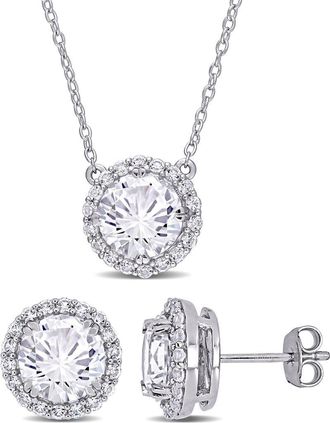 Delmar Lab Created White Sapphire Halo Pendant Necklace & Stud Earrings Set at Nordstrom Rack