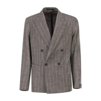 Tagliatore Blazers, male, Gray, Size: 2XL Double-Breasted Striped Blazer