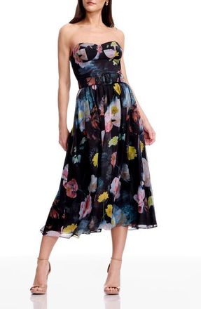 Dress The Population Jenny Floral Strapless Cocktail Dress in Black Multi at Nordstrom, Size Small