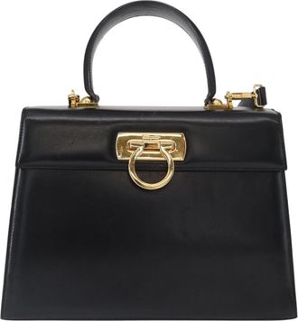 Ferragamo Convertible Top Handle Bag Leather Black Leather Handbag (Pre-Owned)