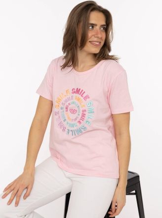 Zwillingsherz T-Shirt ZWILLINGSHERZ Smile, Damen, Gr. XXL, pink, Obermaterial: 95% Baumwolle, 5% Elasthan, Shirts T-Shirt, Farbenfrohe runde Stickerei, Rundhals, ku