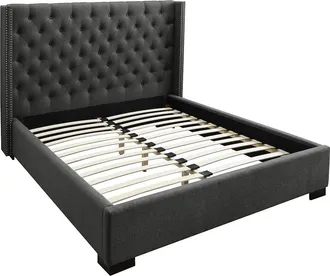 Vente-Unique Cama MASSIMO con cabecero capiton&eacute; - 160x200cm -Tela gris