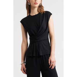 Nordstrom Draped Cap Sleeve Peplum Top in Black at Nordstrom, Size X-Large