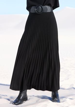 Lascana Strickrock LASCANA, Damen, Gr. 34, schwarz, Strick, Obermaterial: 100% Polyacryl, unifarben, figurumspielend kn&ouml;chellang, R&ouml;cke Strickrock, in Plissee