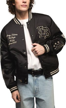 Lucky Brand Satin Varsity Jacket in Jet Black at Nordstrom, Size Xx-Large