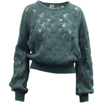 IRIS & INK Crochet Knit Sweater in Blue Wool