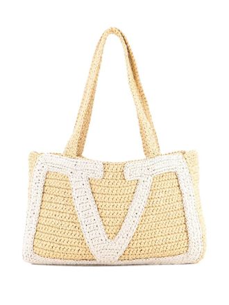 Valentino Garavani Superstar Shopping Raffia Medium tote bag - Toni neutri
