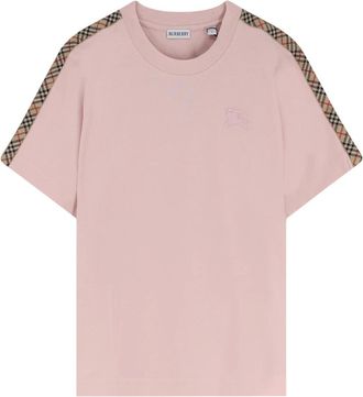 Burberry T-Shirts, female, Pink, Size: L EKD Check Cotton T-shirt