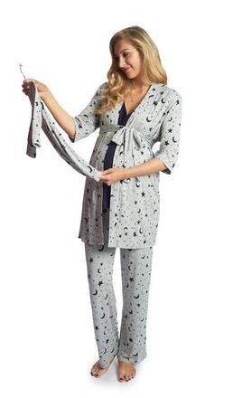 Everly Grey Analise During & After 5-Piece Maternity/Nursing Sleep Set for Mom & Baby in Twinkle Night at Nordstrom, Size X-Large
