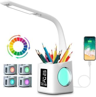 OEM L&aacute;mpara De Escritorio Led Con Portal&aacute;pices/pantalla De Hora/calendario, 10 W, Blanca