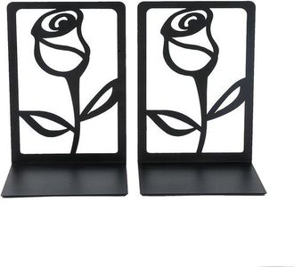OEM Par De Sujetalibros Met&aacute;licos, 9&times;12&times;17,5 Cm, Dise&ntilde;o De Rosas, Sujetalibros Resistente Con Vetas Bot&aacute;nicas, Negro