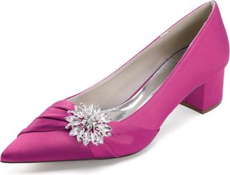 Generic Wedding Bridal Shoes Womens Chunky Heels Ankle Strap Low Heel Bridal Pointed Toe Pumps Prom Party Dress Shoes 4.5Cm,Fuchsia,10 UK