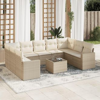 vidaXL Juego De Sof&aacute;s Jard&iacute;n Con Cojines Beige 10 Pzas Rat&aacute;n Sint&eacute;tico Vidaxl