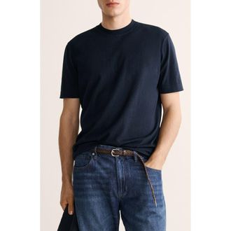 Mango Cotton & Silk T-Shirt in Navy at Nordstrom, Size X-Large