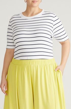 Universal Standard Classic Rib Short Sleeve Top in Nautical Navy Stripe at Nordstrom, Size Xxx-Large