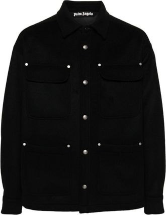 Palm Angels pocket-detail fleece overshirt - men - Virgin Wool/Polyamide/Viscose - 50 - Black