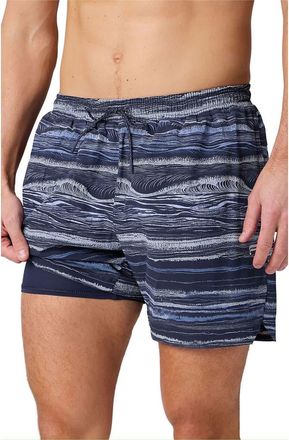 Fabletics Mens The Swim Trunk 5in in Deep Navy Breaking Waves at Nordstrom, Size Xx-Large