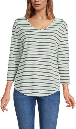 Lands End 3/4 Sleeve Lightweight Jersey U-Neck Tunic in Pale Sky/estate Green Stripe at Nordstrom, Size X-Large