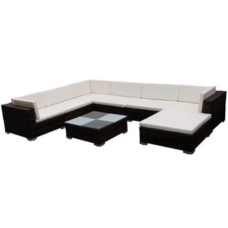 vidaXL Set Muebles De Jard&iacute;n 8 Piezas Y Cojines Rat&aacute;n Sint&eacute;tico Marr&oacute;n Vidaxl