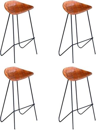 vidaXL Vidaxl - Taburetes De Cocina 4 Unidades Cuero Aut&eacute;ntico Marr&oacute;n