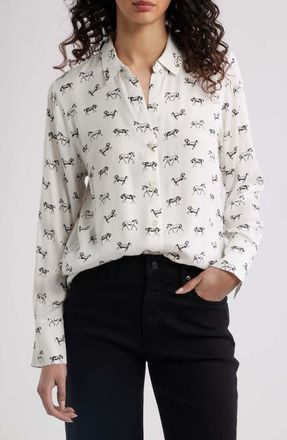 Rails Saige Horse Print Button-Up Shirt in Ivory Wild Horses at Nordstrom, Size Xx-Small