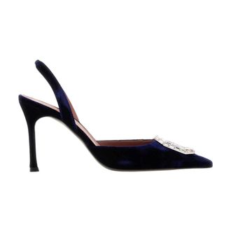 Amina Muaddi Schoenen, Dames, Blauw, 38 1/2 EU, Camelia Sling 90