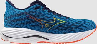 Mizuno Mens Wave Rider 28 Running Shoe In Blue Pace/green Gecko