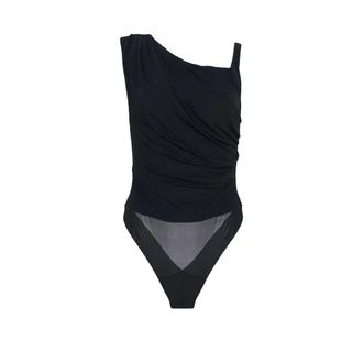 Elisabetta Franchi Body, female, Black, Size: S Jersey Body with Jewel Shoulder