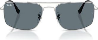 Ray-Ban Explorer 3 56mm Polarized Square Sunglasses in Silver /Dark Blue Polar at Nordstrom