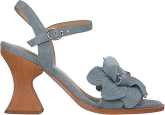 Alma En Pena Flower Detail Sandal With Wooden Heel - Dames - Sandalen met hakken - Blauw - 39 EU - Leer - Schoenen