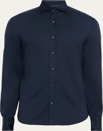 Brunello Cucinelli Mens Silk and Cotton Jersey Long-Sleeve Polo Shirt