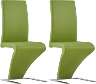 vidaXL Vidaxl - Sillas de comedor forma de zigzag 2 uds cuero sintético verde