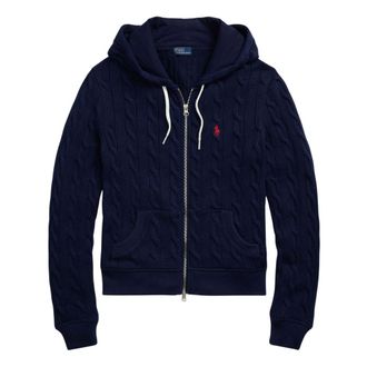 Ralph Lauren Cardigans, female, Blue, Size: XS Cable-Knit Cotton Full-Zip Hoodie