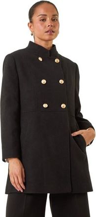 Roman Womens Petite Military Buttoned Coat - Black - Size 16 UK