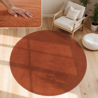 Paco Home Paco Home - Alfombra Moderna Para Sal&oacute;n A Pelo Corto Lavable Suave Uni Efecto Piel Antideslizante Cobre, &Oslash; 200 Cm Redon