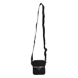 Dolce & Gabbana Messenger Bags, male, Black, Size: ONE SIZE Nylon Crossbody Bag with Rubberized Logo