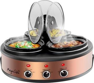 MegaChef Round Slow Cooker and Buffet Server with 3 Ceramic Cooking Pots in Black at Nordstrom