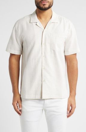 AG - Adriano Goldschmied Foster Cotton Blend Camp Shirt in Light Oatmeal at Nordstrom, Size Xx-Large
