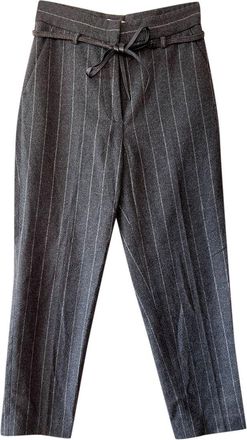 Brunello Cucinelli Grey Pinstripe Belted Trousers Size XXS